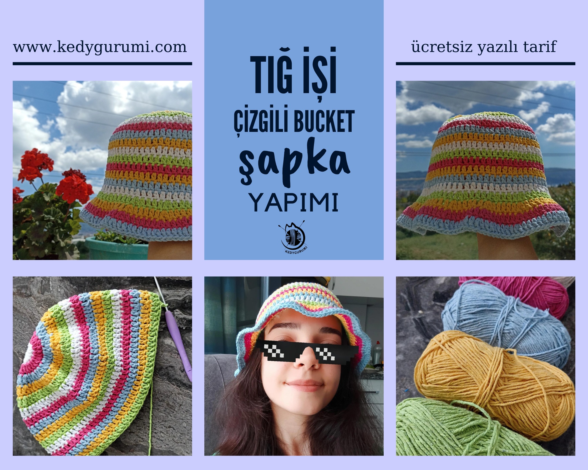 Tığ İşi Çizgili Bucket Şapka Tarifi – Çizgili Bucket Şapka Nasıl Yapılır? – Ücretsiz Örgü Tarifi