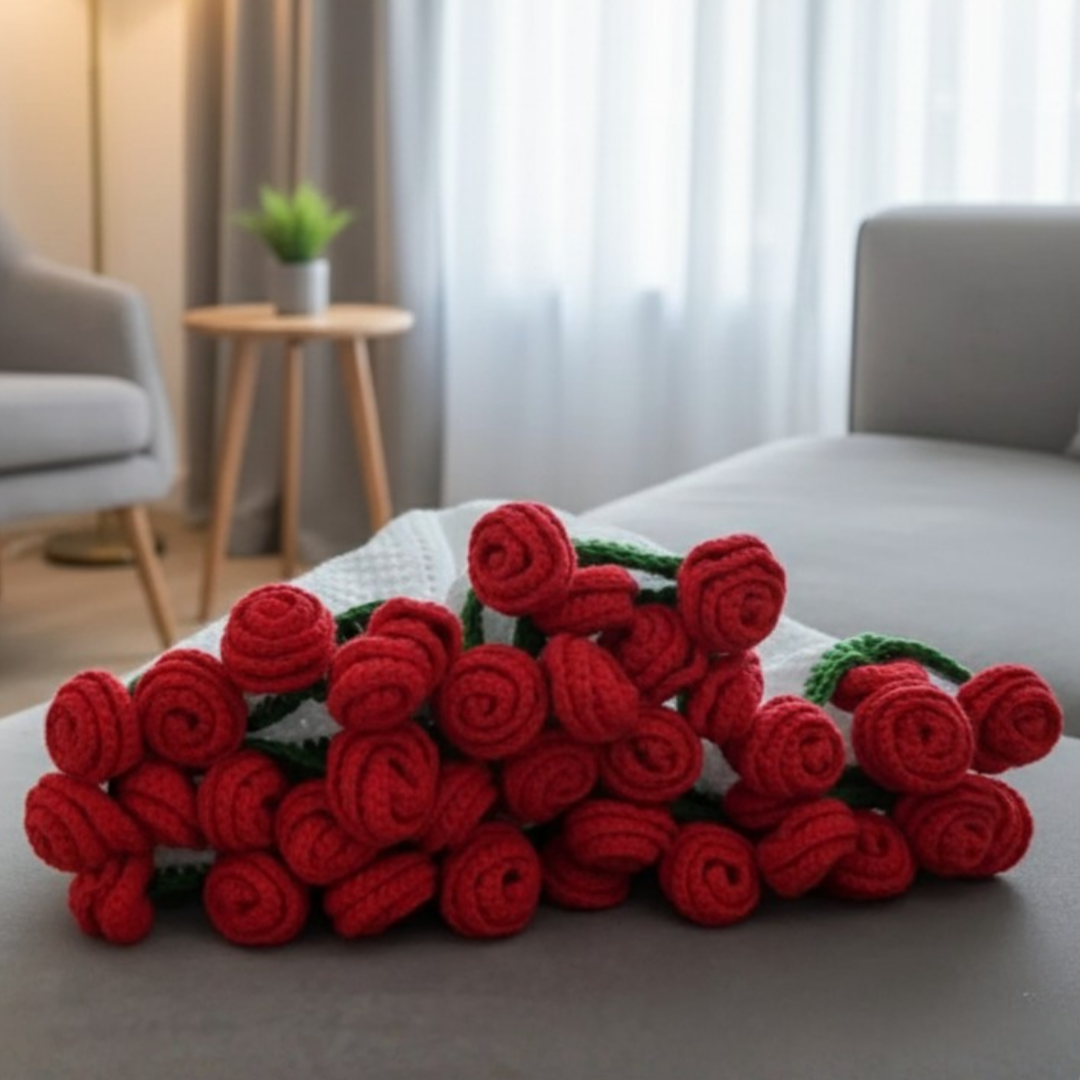 El Yapımı Kırmızı Gül Buket Battaniye