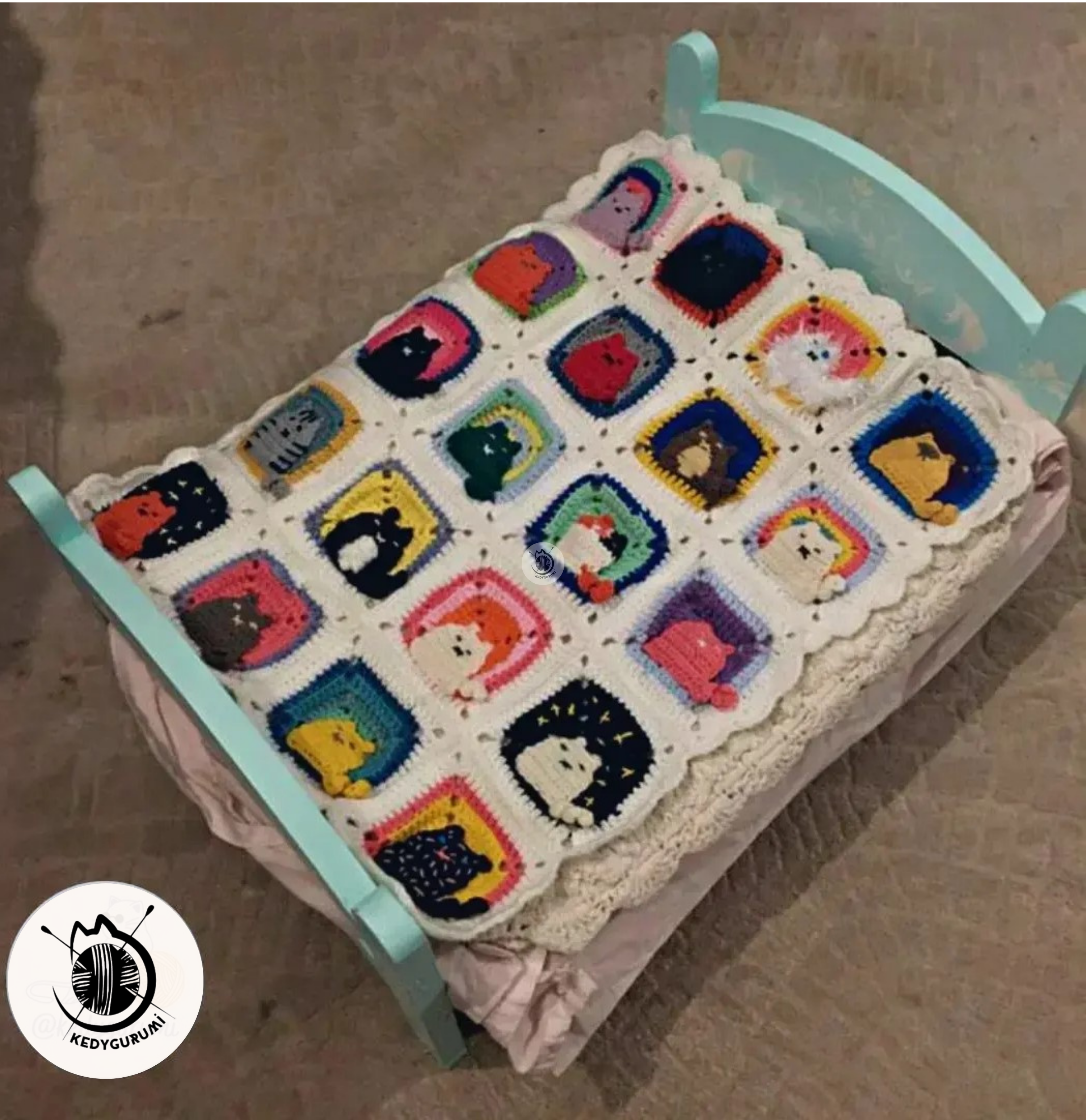 Cat Crochet Cat Blanket - Cat Motif Blanket with Bag Ornament Gift