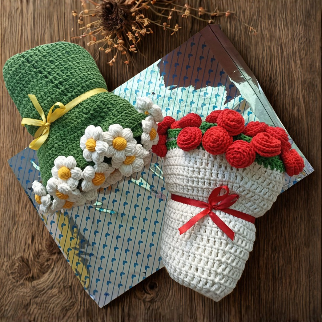 El Yapımı Kırmızı Gül Buket Battaniye