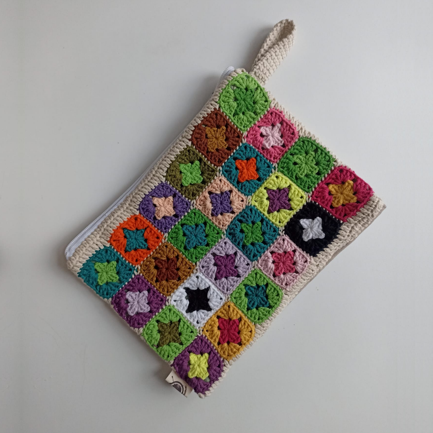 Mini Granny Motifli Makyaj Çantası / Kalemlik, Rengarenk Örgü Motifli Makyaj Çantası / Örgü Kalem Kutusu