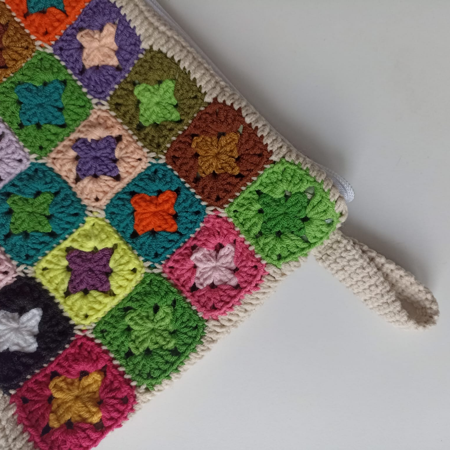 Mini Granny Motifli Makyaj Çantası / Kalemlik, Rengarenk Örgü Motifli Makyaj Çantası / Örgü Kalem Kutusu