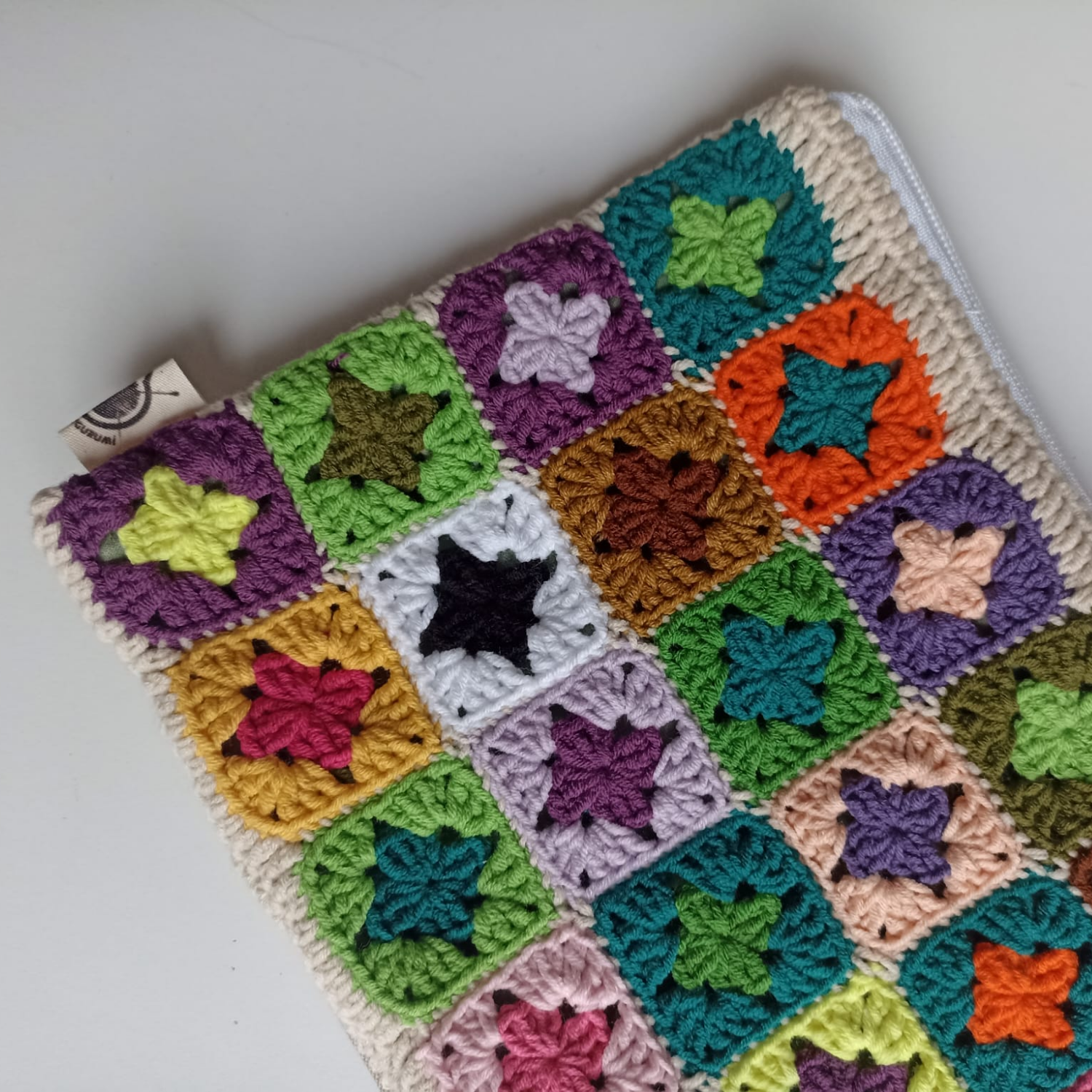 Mini Granny Motifli Makyaj Çantası / Kalemlik, Rengarenk Örgü Motifli Makyaj Çantası / Örgü Kalem Kutusu