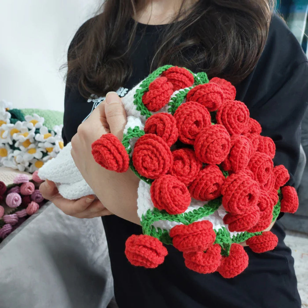 El Yapımı Kırmızı Gül Buket Battaniye