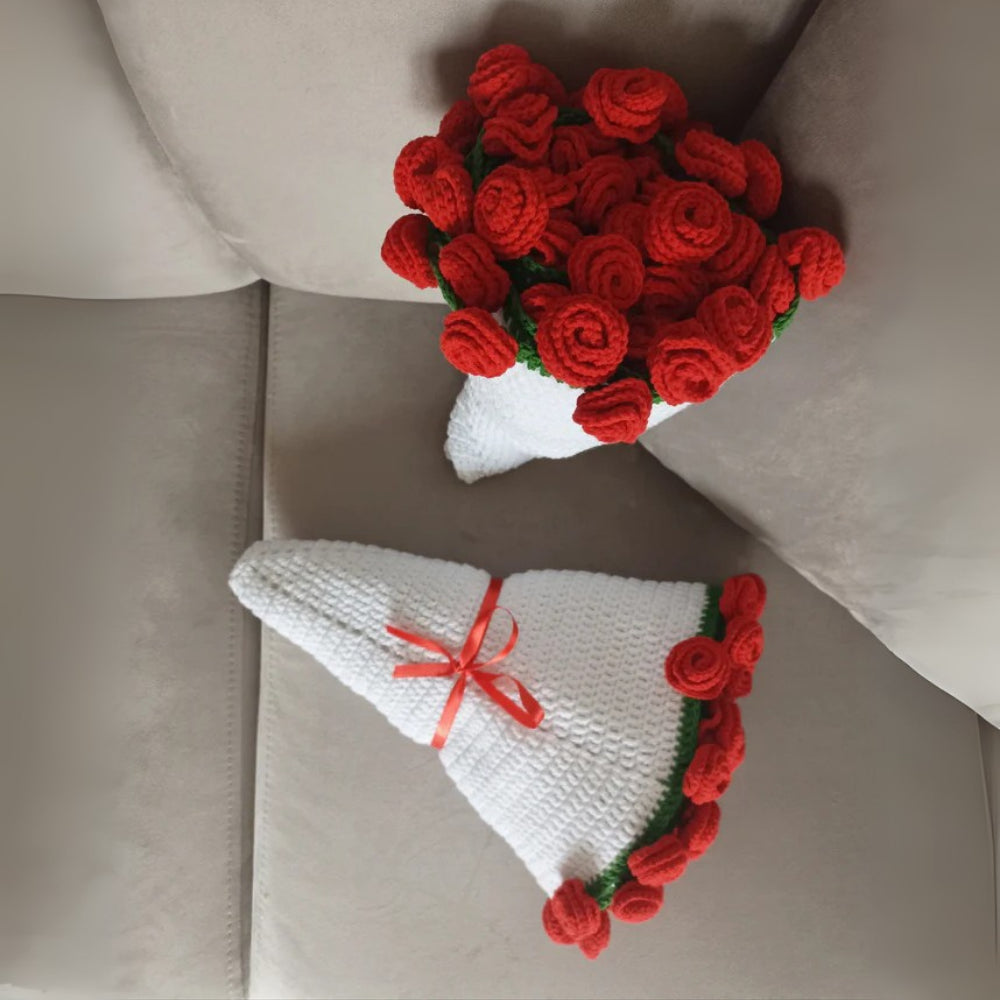 El Yapımı Kırmızı Gül Buket Battaniye
