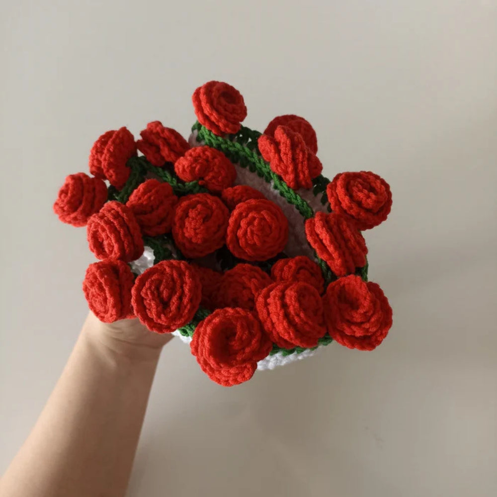 El Yapımı Kırmızı Gül Buket Battaniye