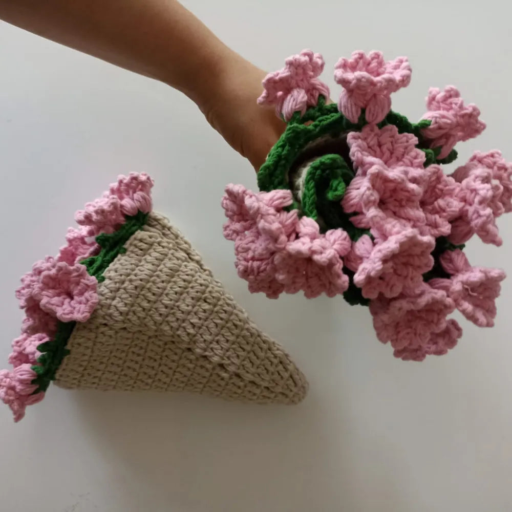 El Yapımı Pembe Lale Buket Battaniye