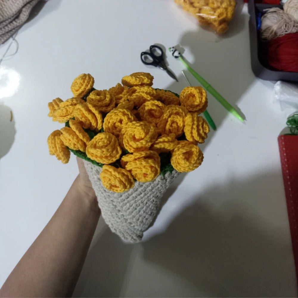 El Yapımı Sarı Gül Buket Battaniye