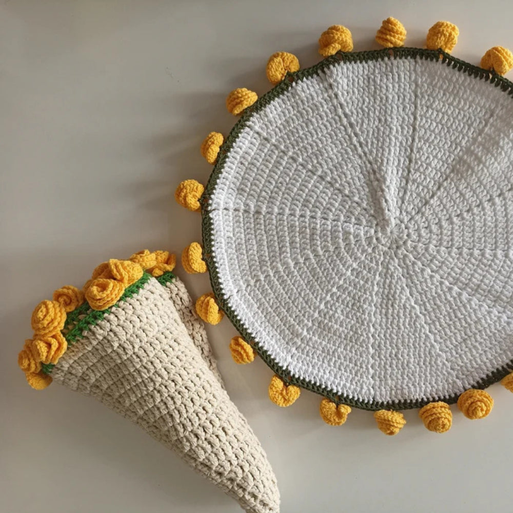 El Yapımı Sarı Gül Buket Battaniye