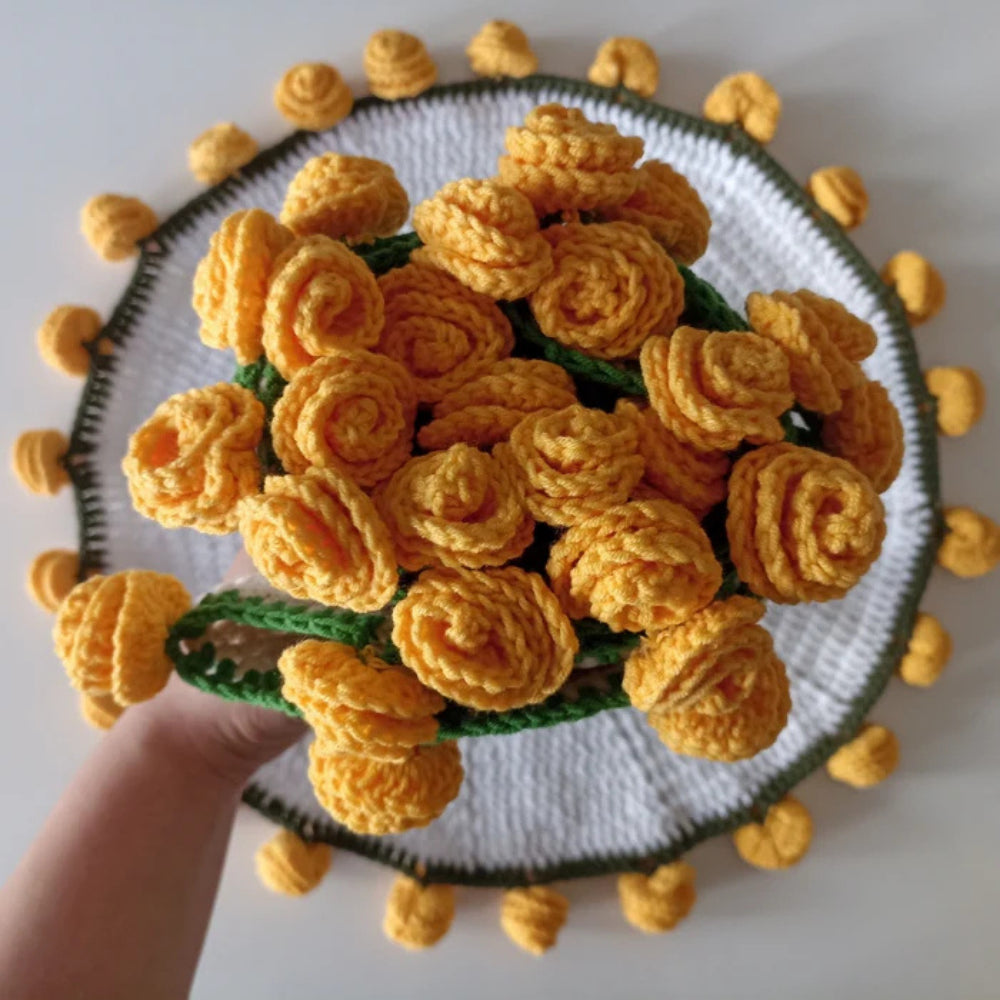 El Yapımı Sarı Gül Buket Battaniye