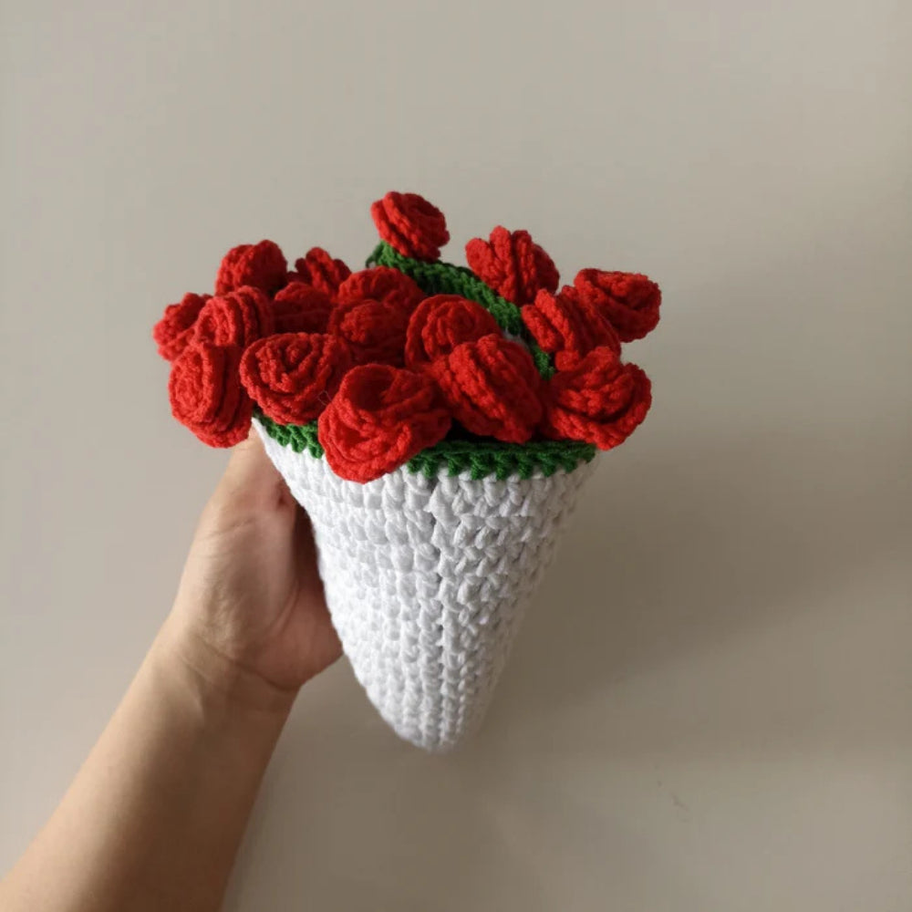 El Yapımı Kırmızı Gül Buket Battaniye