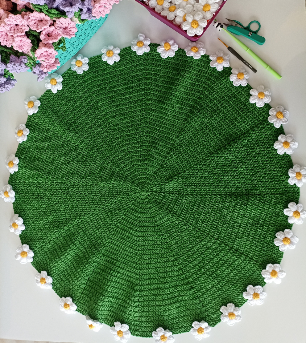 El Yapımı Puf Papatya Buket Battaniye