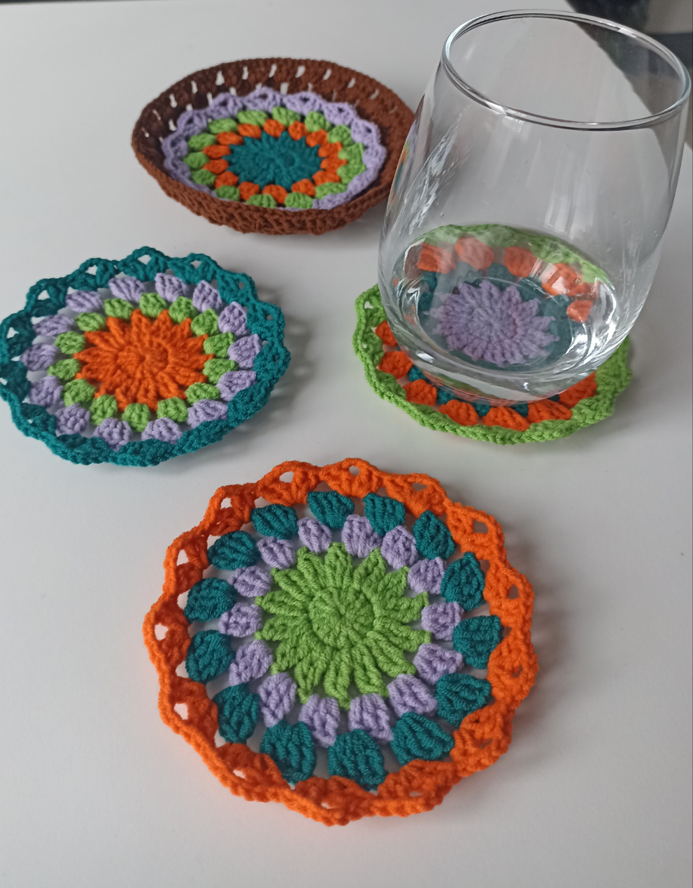 Crochet Mandala Coaster Set, Knitted Coaster