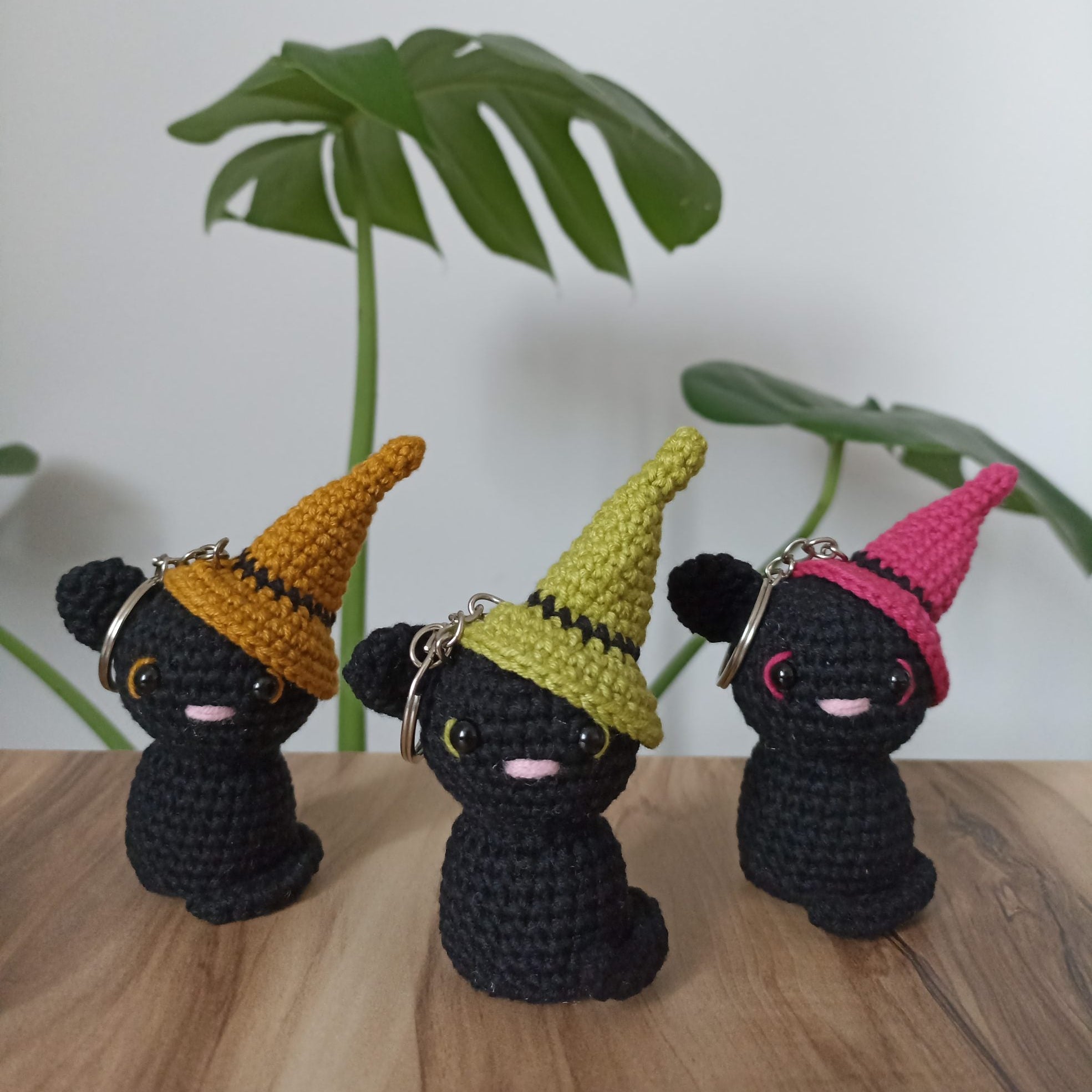 Cadı Şapkalı Kedi Amigurumi Anahtarlık, Kedi Çanta Charm, Kedili Anahtarlık