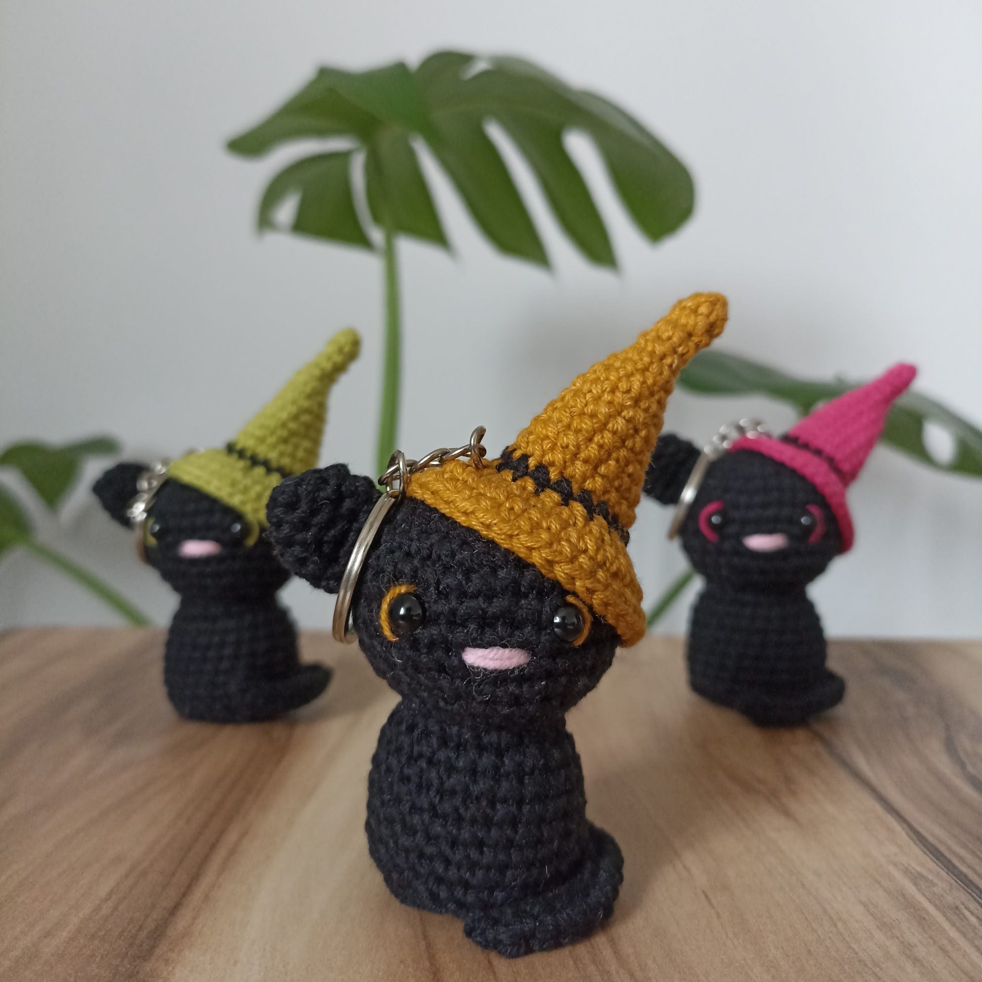 Cadı Şapkalı Kedi Amigurumi Anahtarlık, Kedi Çanta Charm, Kedili Anahtarlık