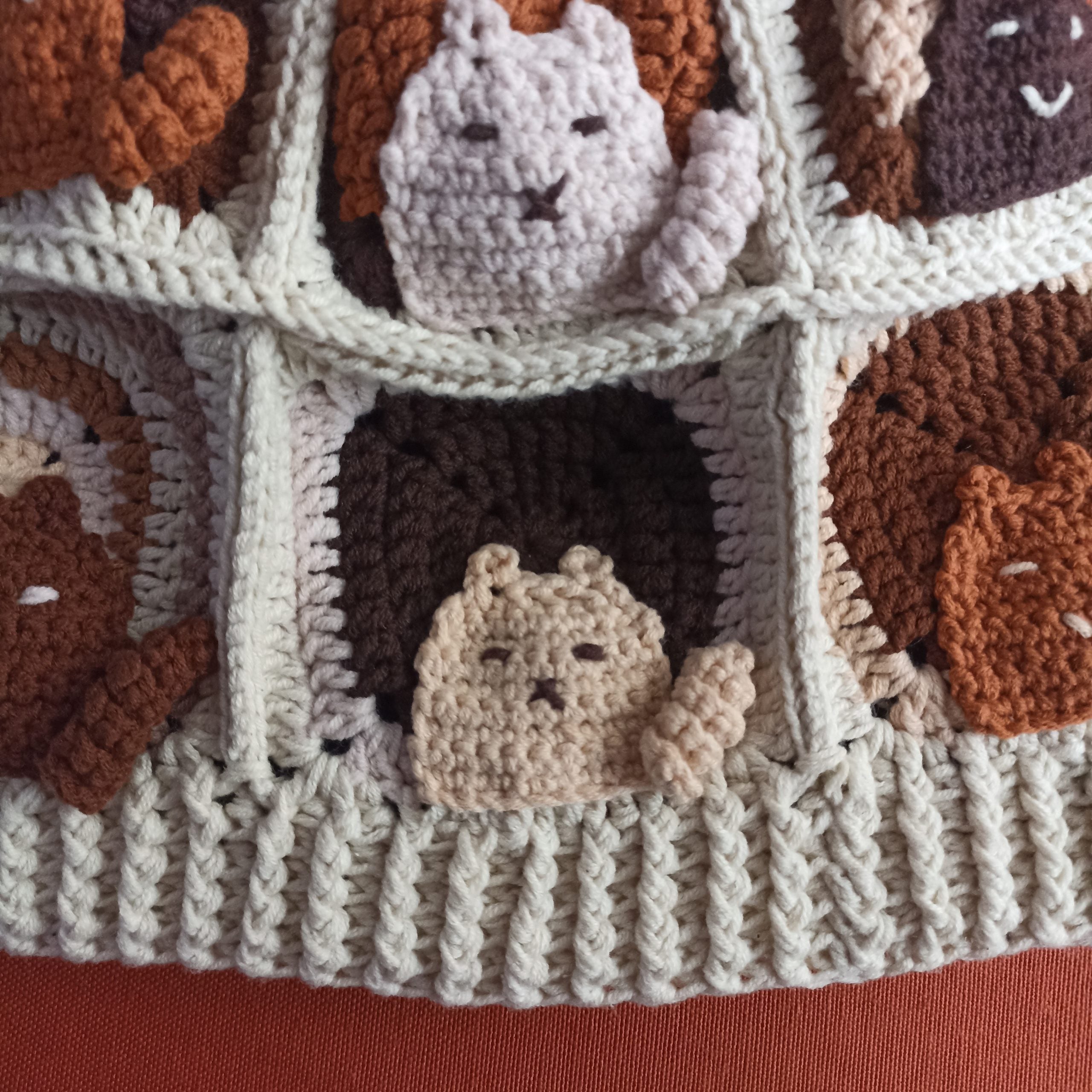 Cat Motif Pompom Crochet Beanie - Hand Knitted Winter Hat