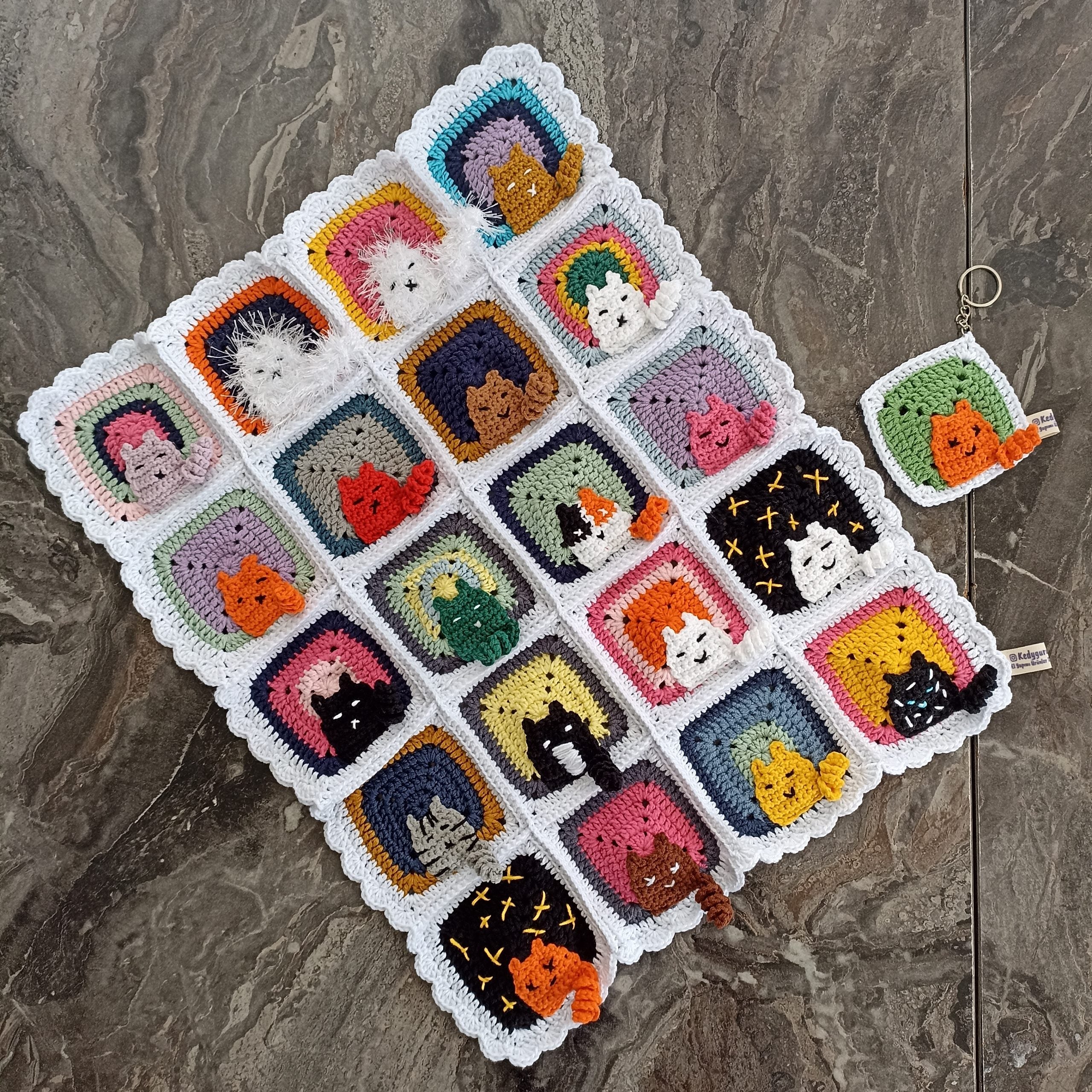 Cat Crochet Cat Blanket - Cat Motif Blanket with Bag Ornament Gift