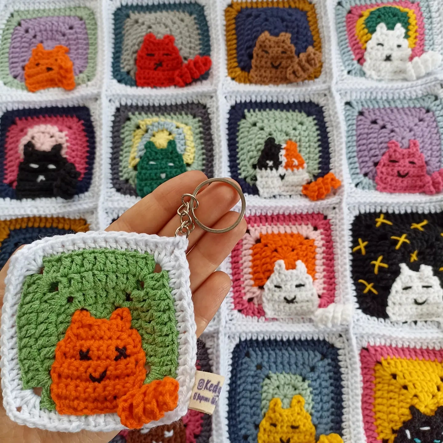 Cat Crochet Cat Blanket - Cat Motif Blanket with Bag Ornament Gift