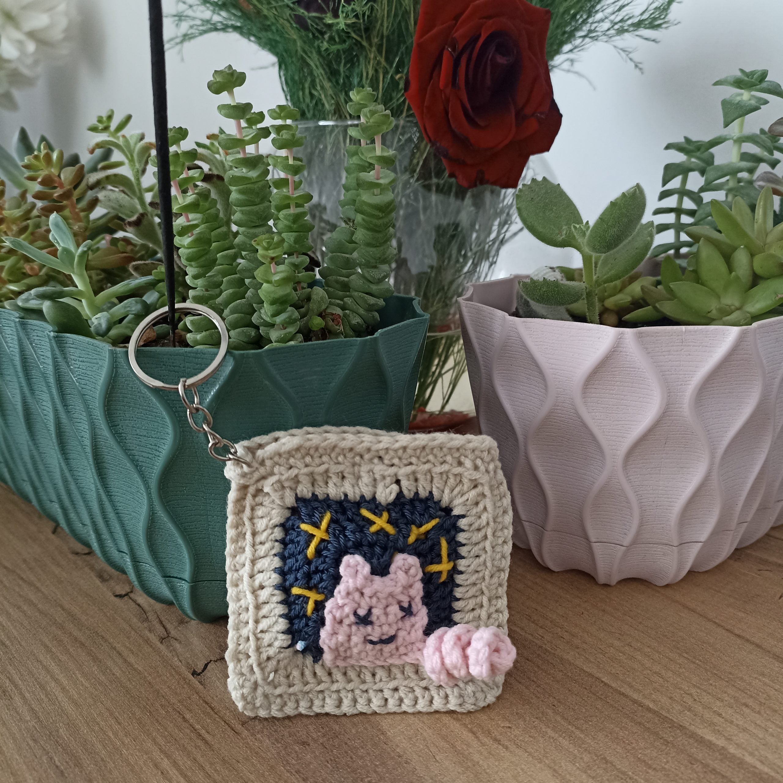 Gece & Gündüz Kedi Motifli Örgü Airpods Kılıfı / Mini Cüzdan