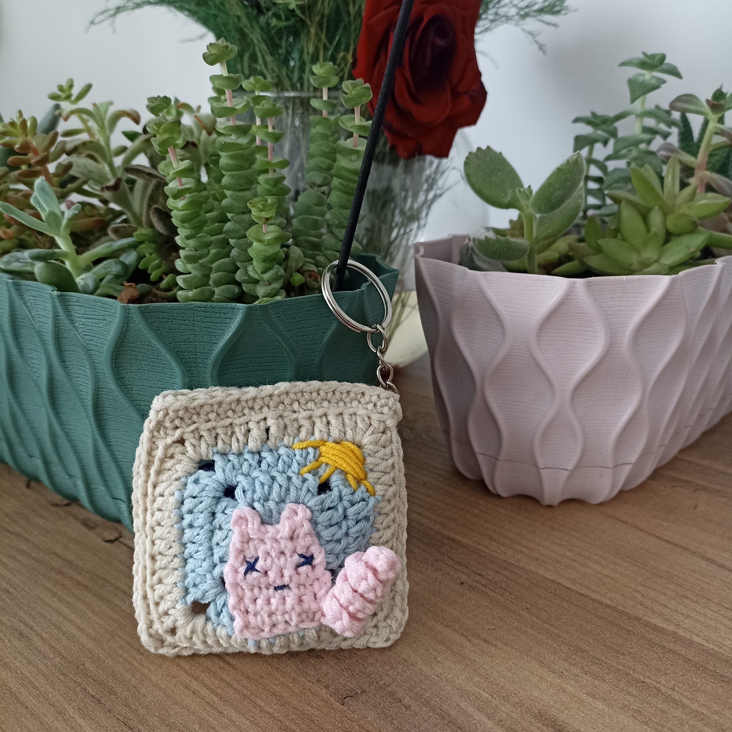 Gece & Gündüz Kedi Motifli Örgü Airpods Kılıfı / Mini Cüzdan
