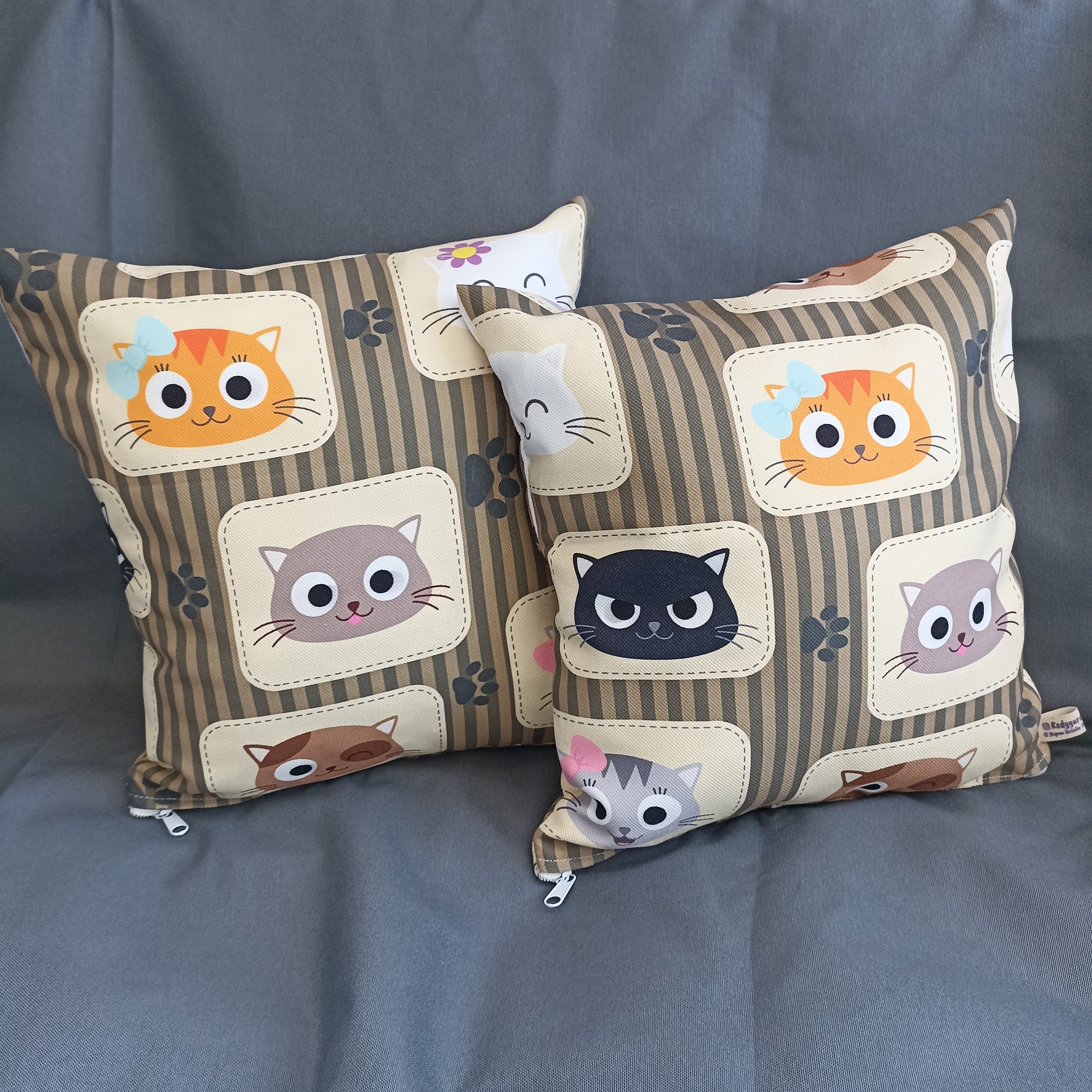 Portre Kedi Desenli Kumaş Kırlent Yastık 35*35 cm