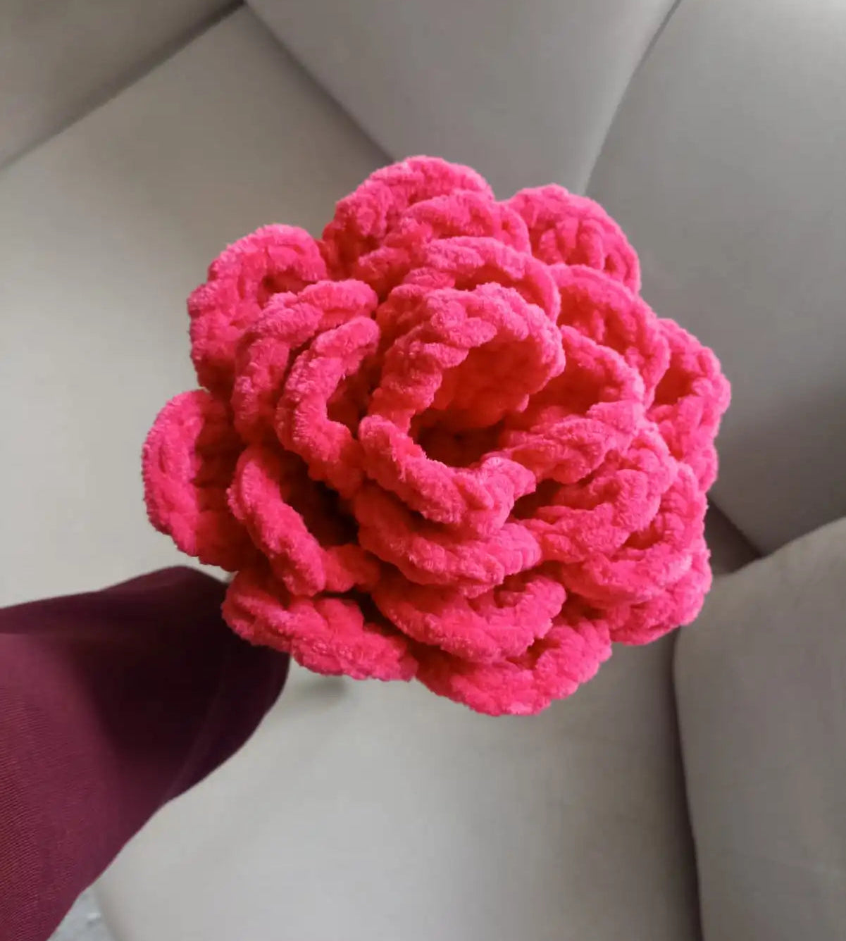 El Yapımı Dev Kadife Gül (50 cm) - Pembe - Lüks Pofuduk Dekoratif Çiçek