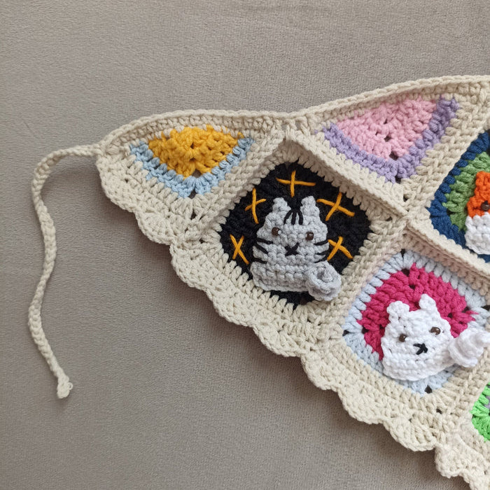 Sevimli Kedi Motifli El Örgüsü Bandana - Örgü Kedili Bandana