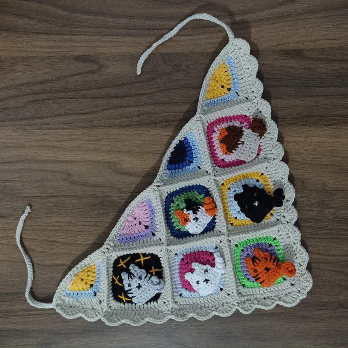 Sevimli Kedi Motifli El Örgüsü Bandana - Örgü Kedili Bandana