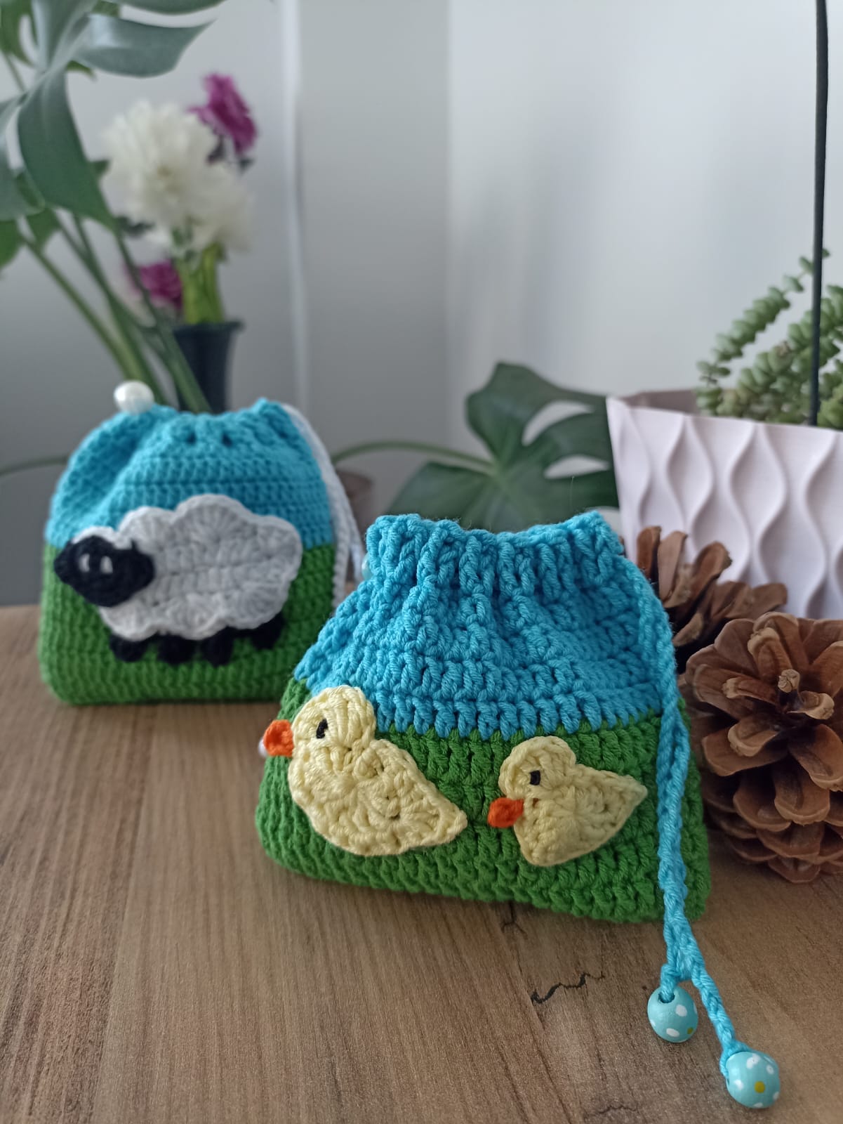 Duck Family Knitted Mini Pouch - Knitted Mini Wallet