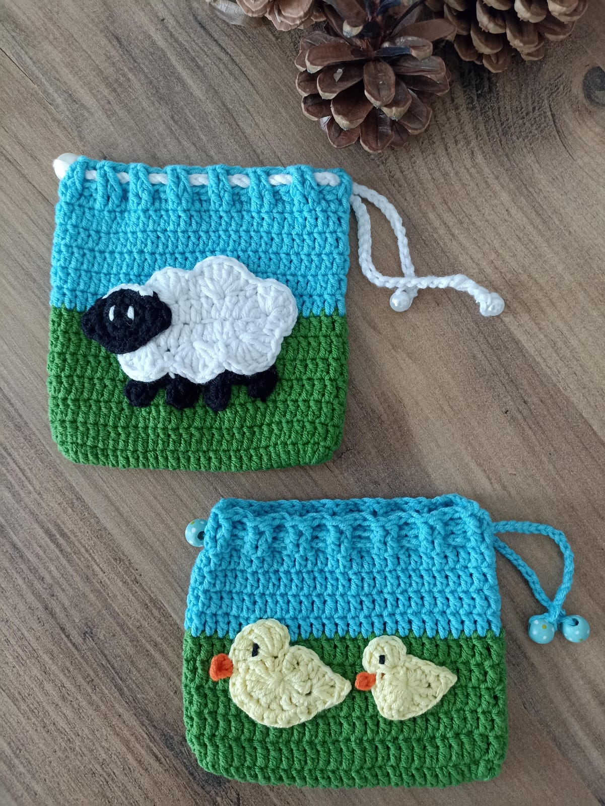 Duck Family Knitted Mini Pouch - Knitted Mini Wallet