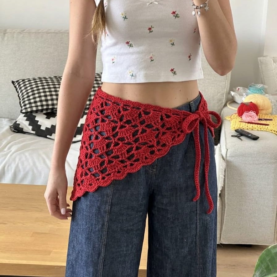 Trend Dantel Bandana / Kırmızı / Pantolon Kemer Aksesuarı - El Yapımı Trend Şıklık