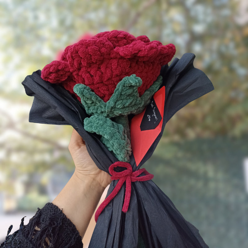 El Yapımı Dev Kadife Gül (50 cm) - Bordo - Lüks Pofuduk Dekoratif Çiçek