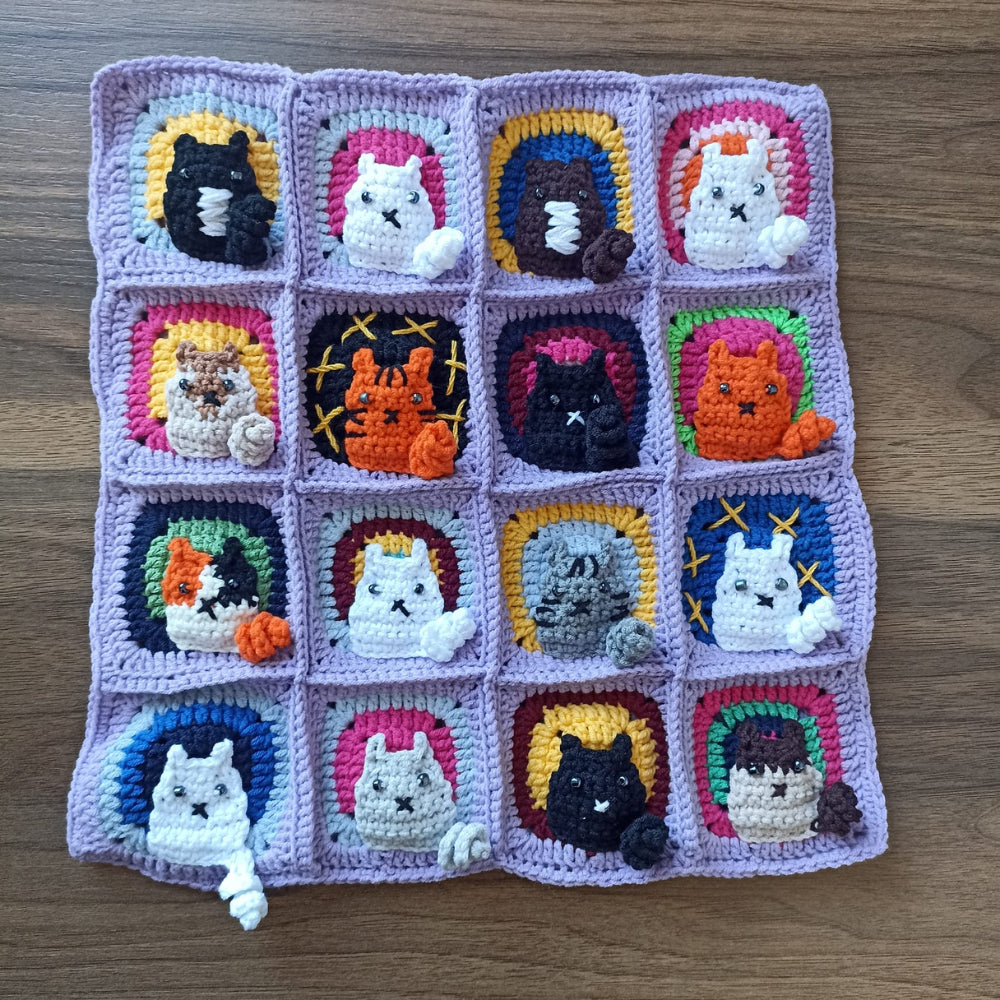 Kedili Kırlent Mor, Kedi Motifli Örgü Kırlent Kılıfı, Kedili Yastık Kılıfı