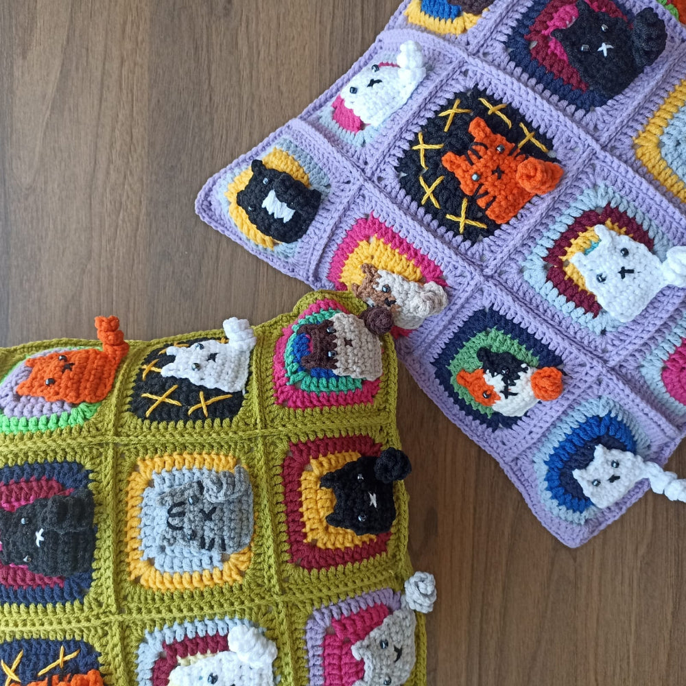 Kedili Kırlent Mor, Kedi Motifli Örgü Kırlent Kılıfı, Kedili Yastık Kılıfı