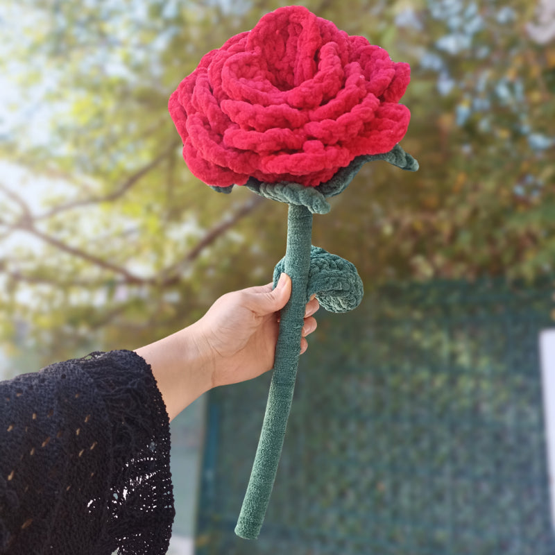 El Yapımı Dev Kadife Gül (50 cm) - Kırmızı - Lüks Pofuduk Dekoratif Çiçek