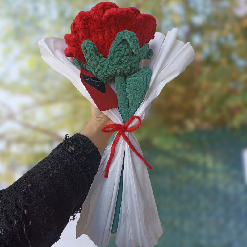 El Yapımı Dev Kadife Gül (50 cm) - Kırmızı - Lüks Pofuduk Dekoratif Çiçek