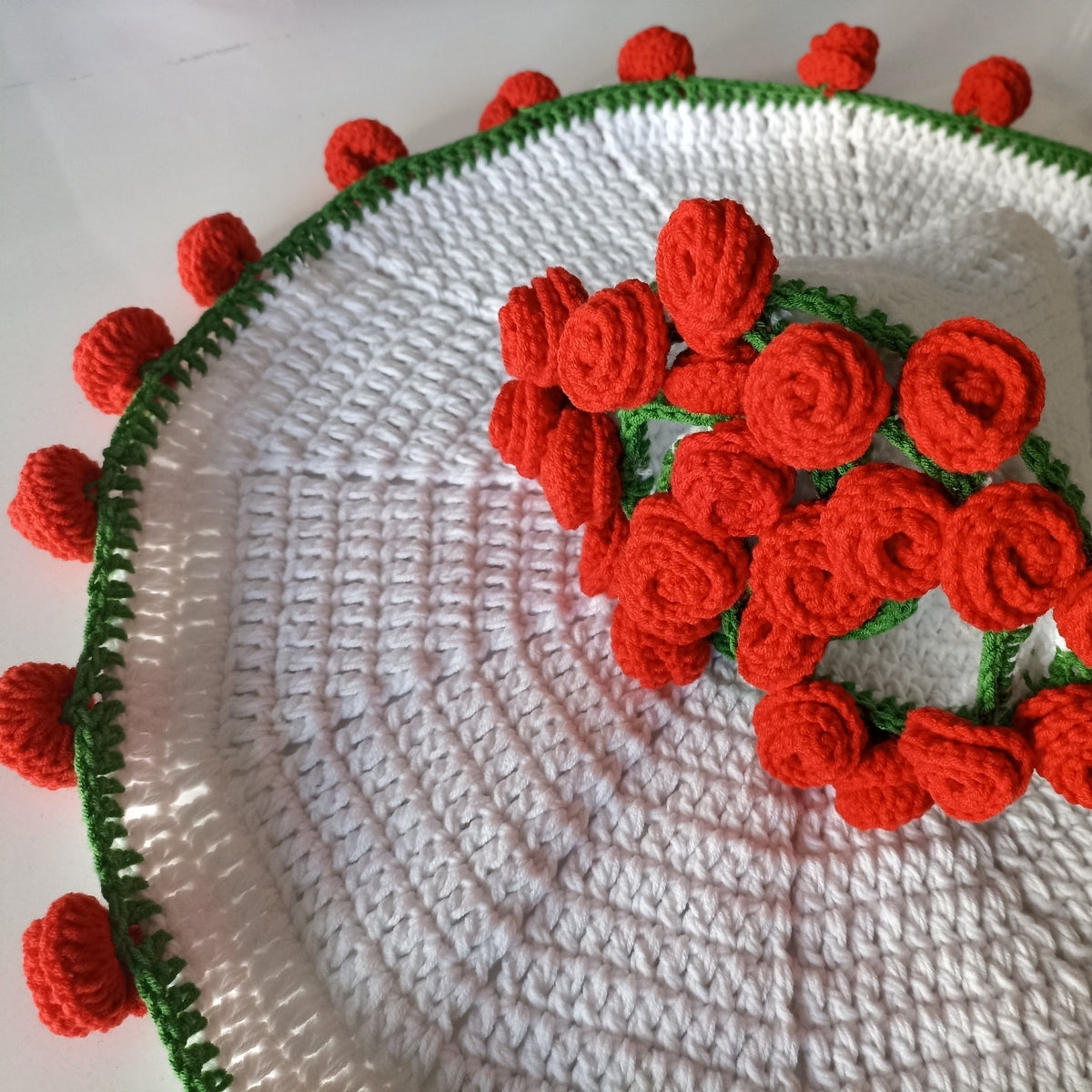 Handmade Crochet Red Rose Bouquet Blanket
