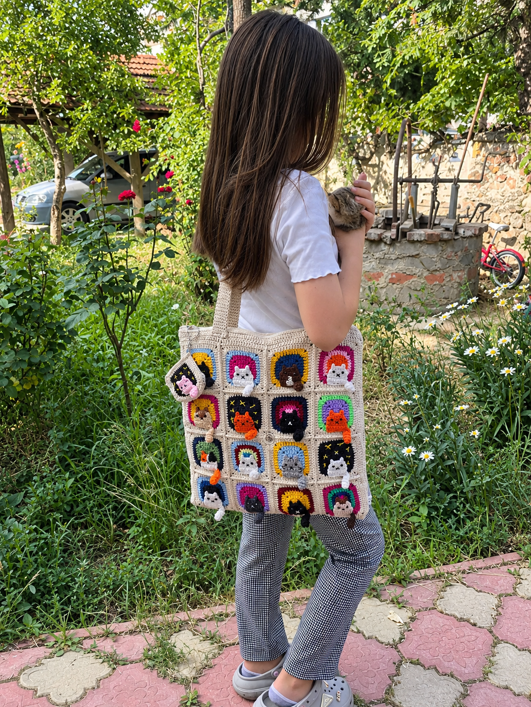 Cat Motif Crochet Bag - Mini Wallet Gift