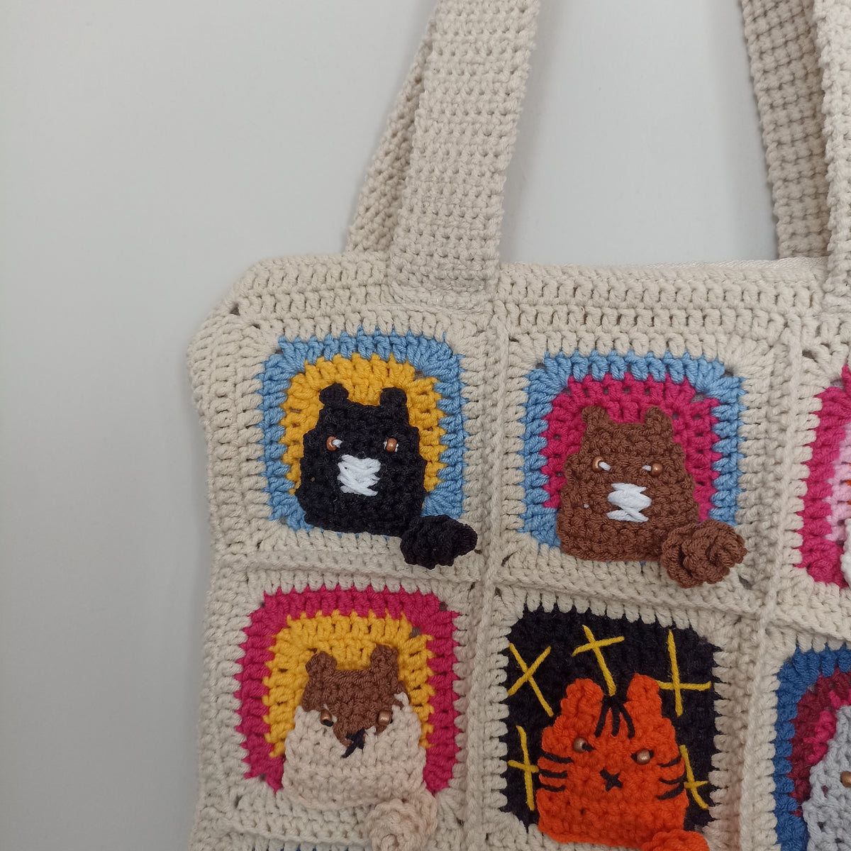Kedi Motifli Küçük Boy Örgü Çanta - Mini Cüzdan Hediyeli - Küçük Boy