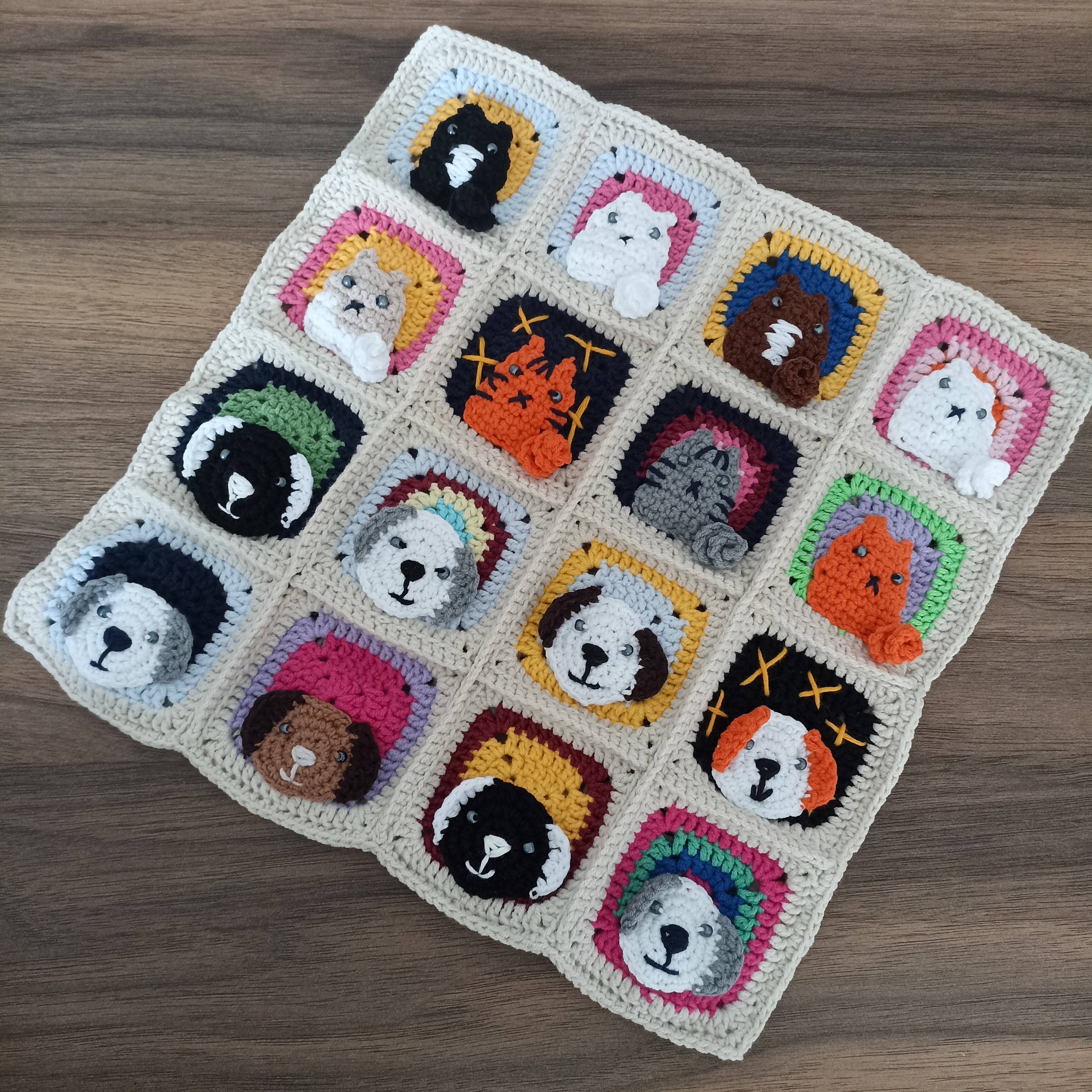 Cat and Dog Patterned Knitted Cushion Cover