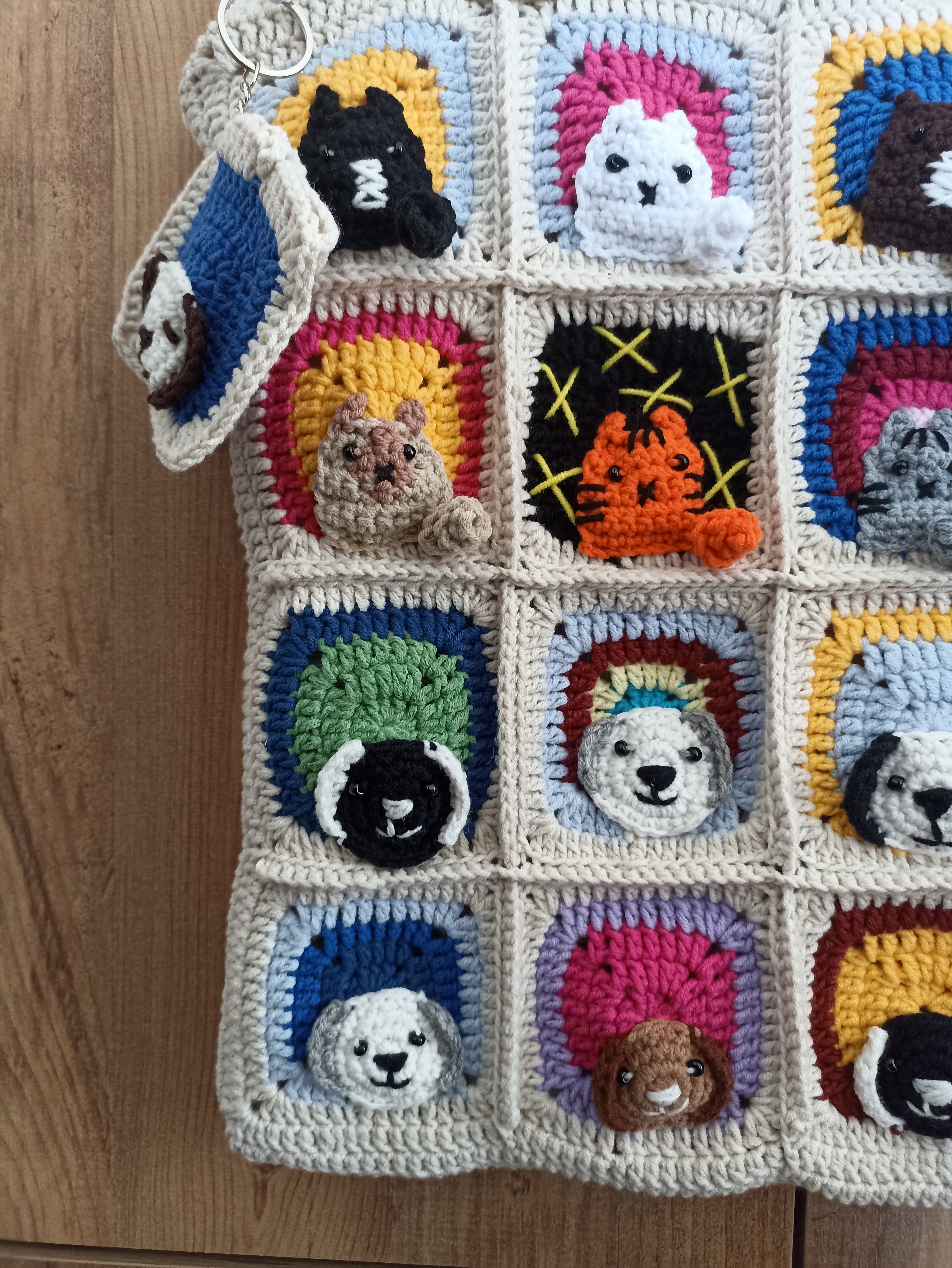 Kedi & Köpek Mix Motifli Örgü Çanta - Mini Cüzdan Hediyeli