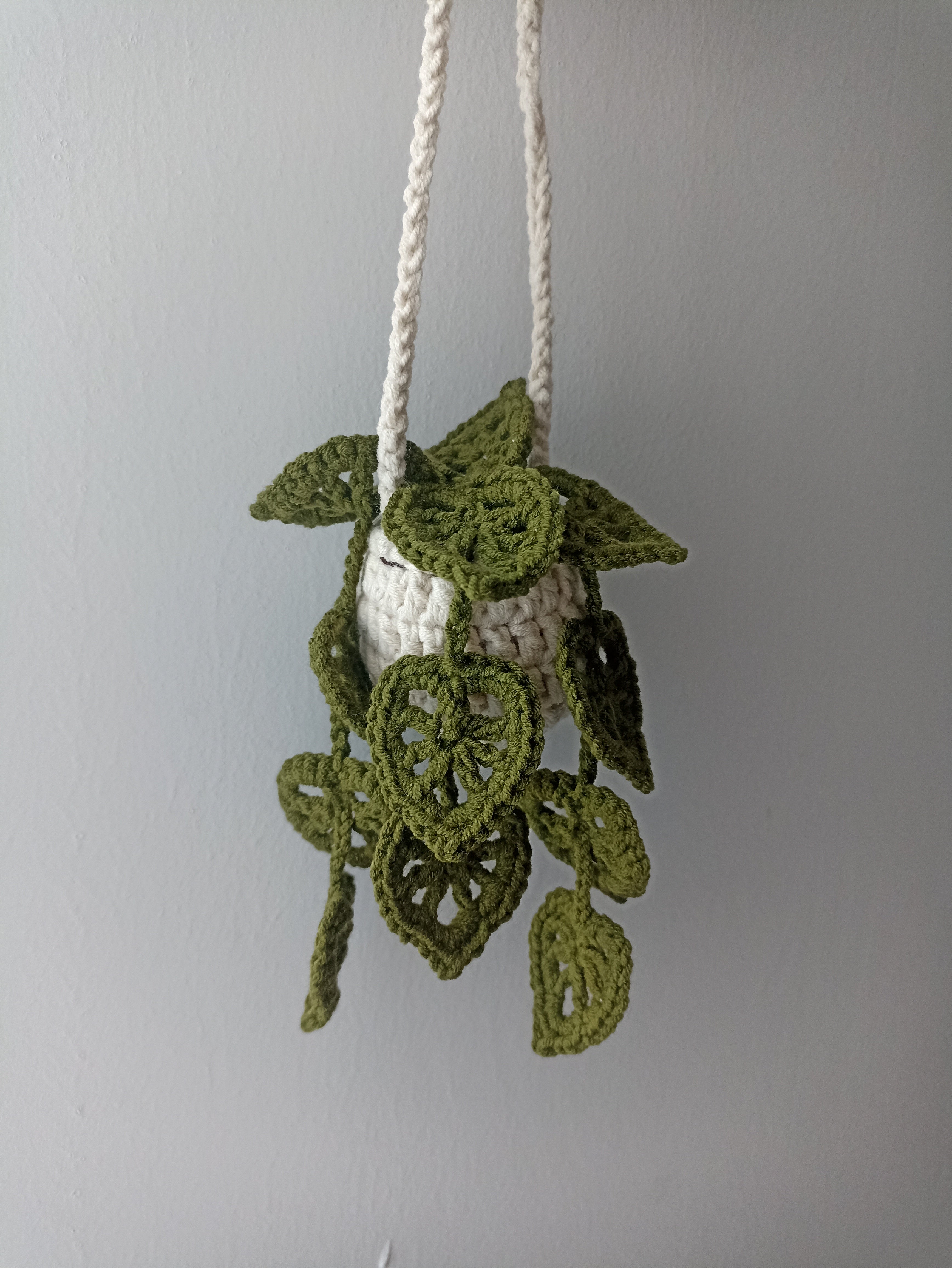 Monstera Leaf Rearview Mirror Ornament, Olive Green Color, Knitted Monstera Leaf Decorative Ornament