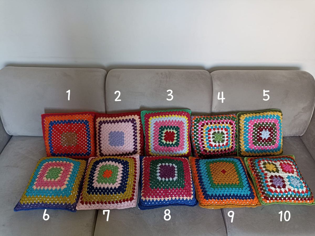 Granny Square Örgü Kırlent Kılıfı - 10 Farklı Model Seçeneği - Tığ İşi Motifli Kırlent Kılıfı - Karışık Renkli El Örgüsü Kırlent Kılıfı