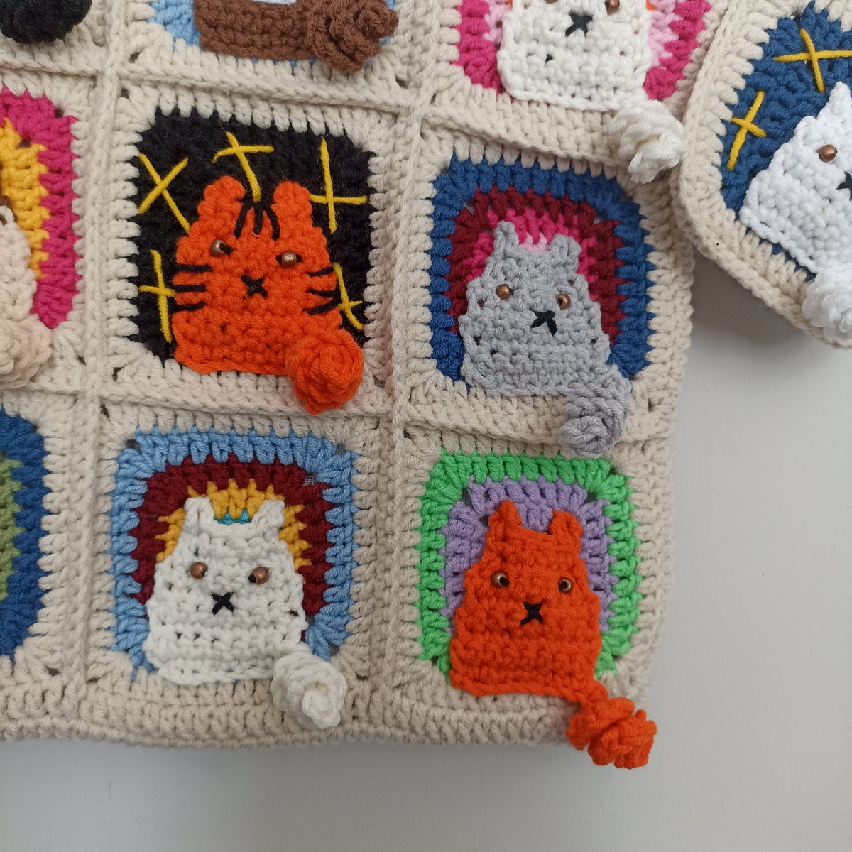 Kedi Motifli Küçük Boy Örgü Çanta - Mini Cüzdan Hediyeli - Küçük Boy