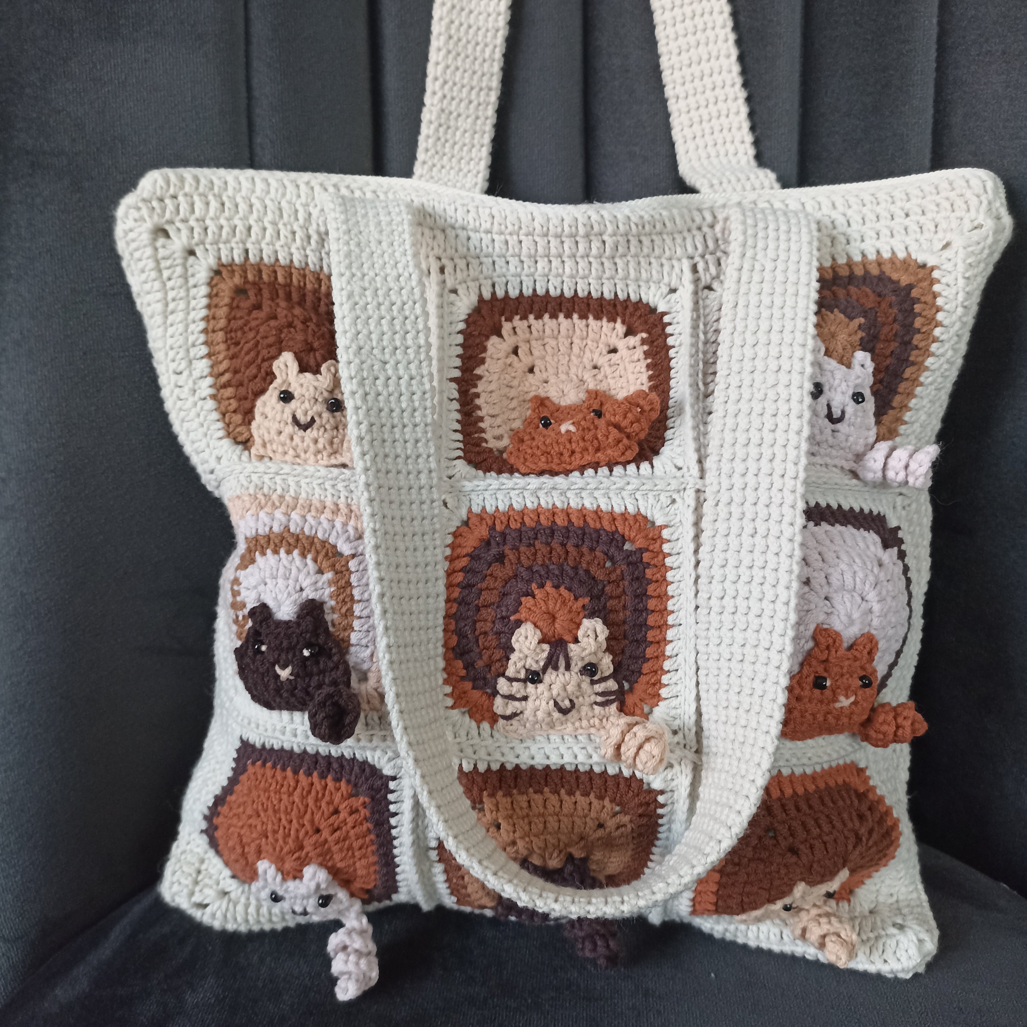 Kedi Motifli Örgü Çanta - Mini Cüzdan Hediyeli