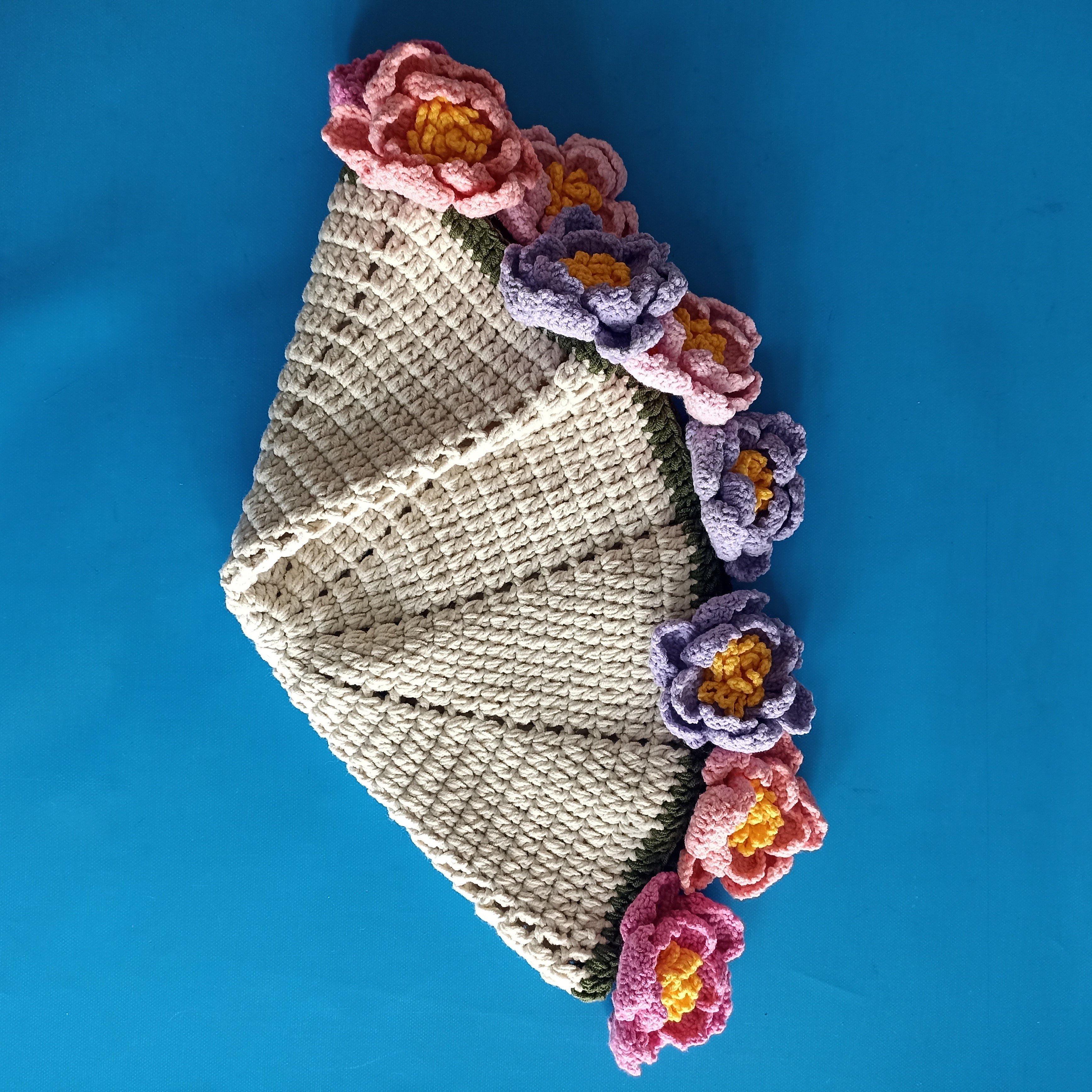 El Yapımı Pembe-Mor Karışık Renkli Şakayık Buket Battaniye - 40cm/80cm