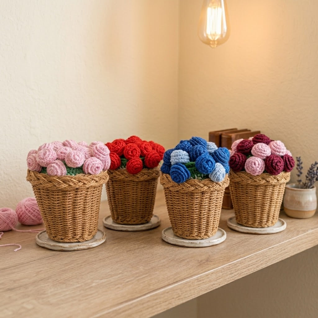 Handmade Crochet Red Rose Bouquet Blanket
