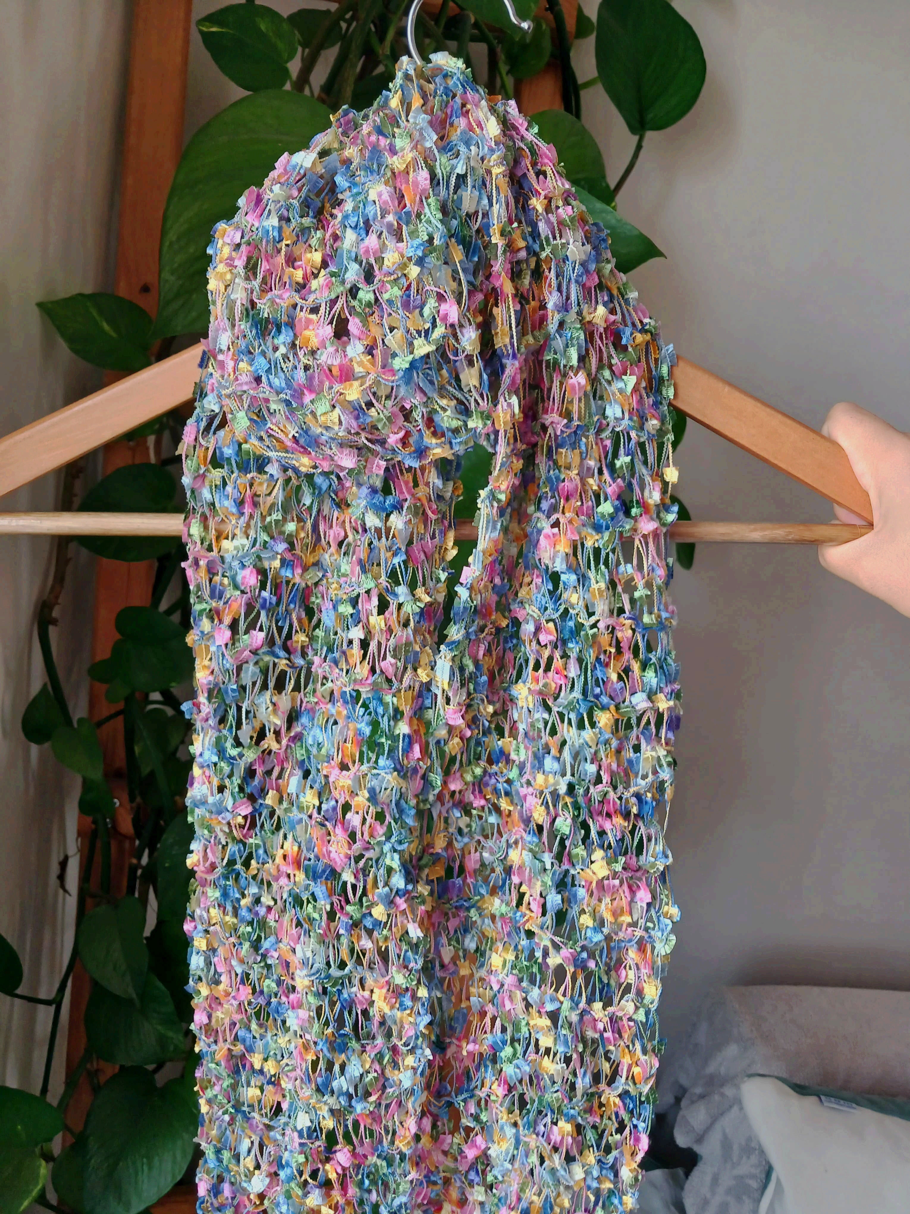 Multicolor Kelebek İp Örgü Atkı - El Örgüsü Atkı / Fular - Şiş Örgüsü Fular - Kelebek İpi Örgü Fular
