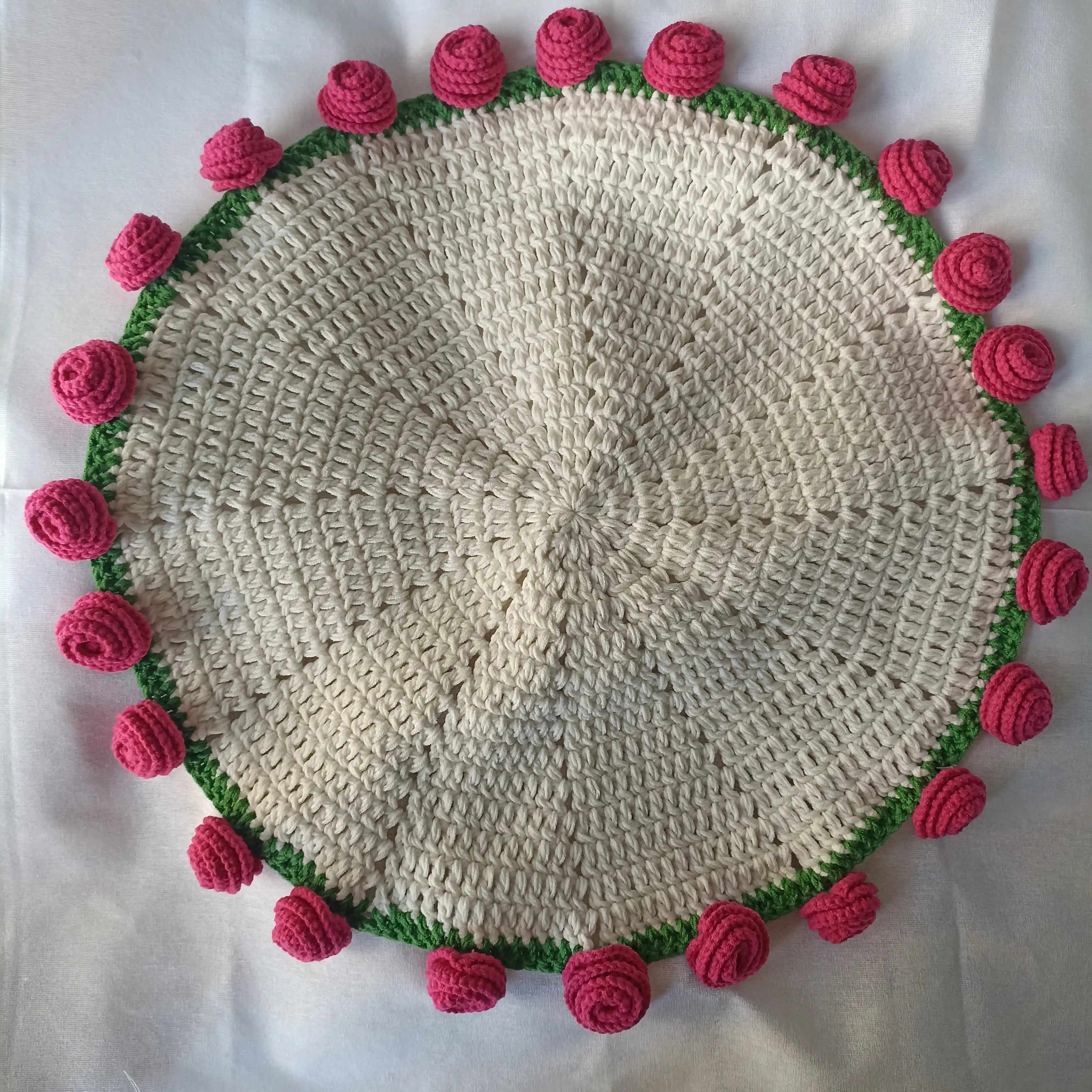 El Yapımı Fuşya Pembe Gül Buket Battaniye