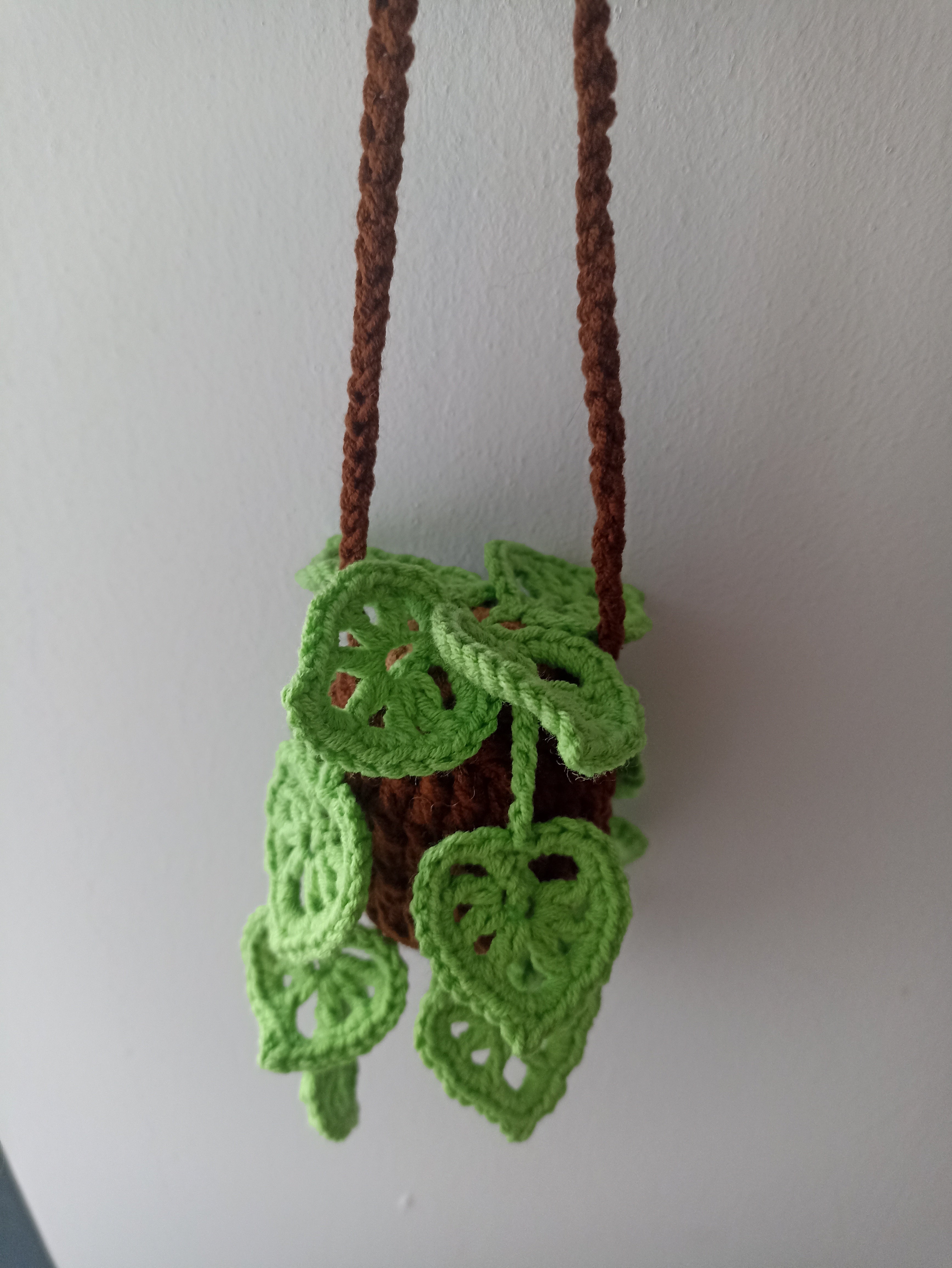 Monstera Leaf Rearview Mirror Ornament, Bright Green Color, Knitted Monstera Leaf Decorative Ornament